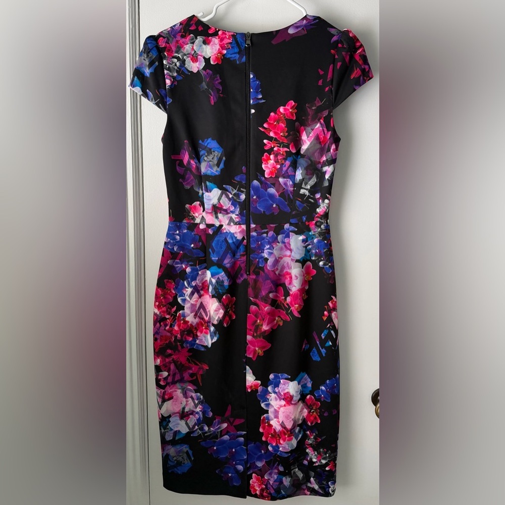 Betsey Johnson Floral Print Stretch Midi Sheath Dress sz 4 - Picture 2 of 6